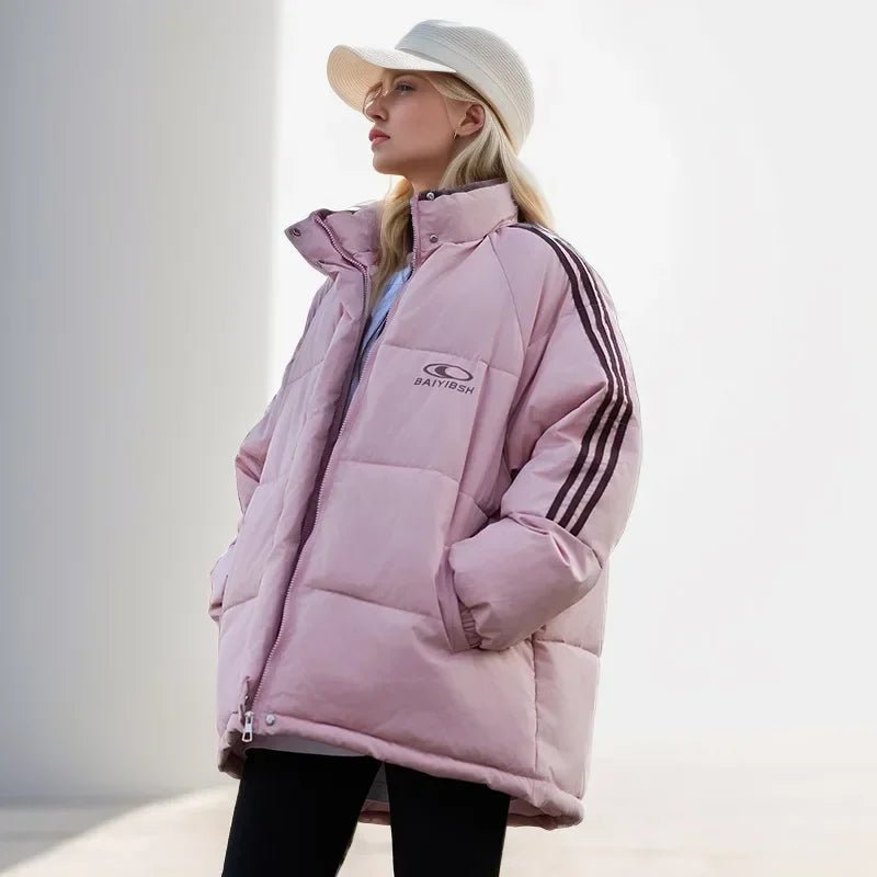 2024 amerikanische Stil Vintage gestreifte dicke Daunen Baumwolle gepolsterte Jacke für Frauen Winter trend ige Marke Paar warme Puffer Mäntel - Blockshop.store