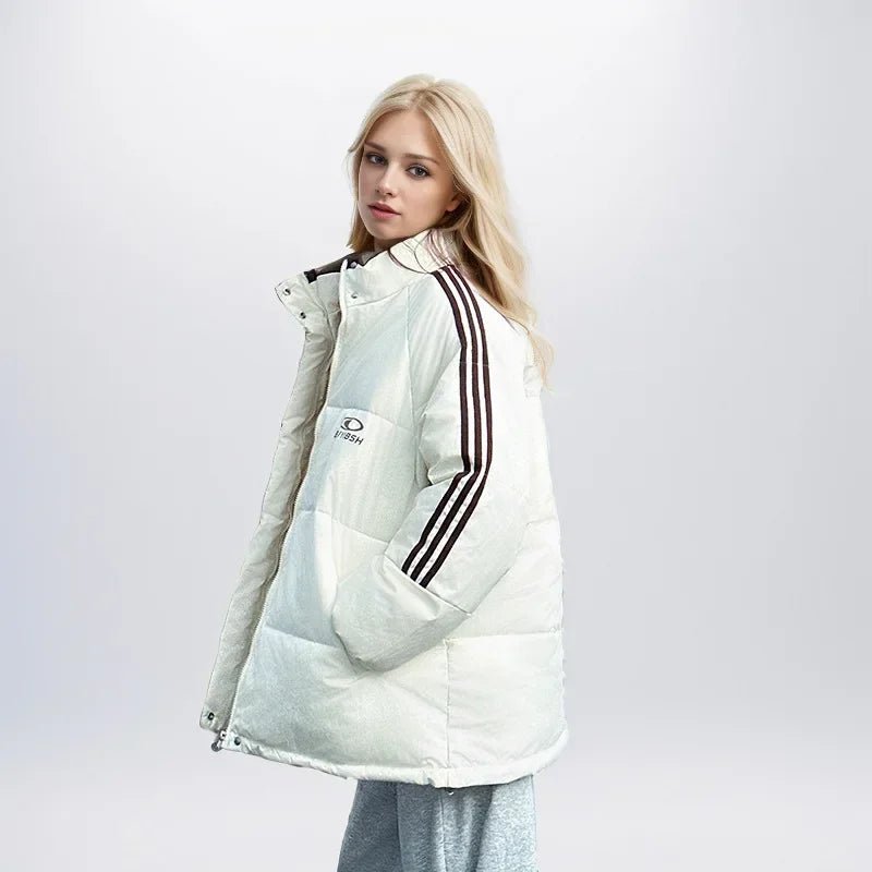 2024 amerikanische Stil Vintage gestreifte dicke Daunen Baumwolle gepolsterte Jacke für Frauen Winter trend ige Marke Paar warme Puffer Mäntel - Blockshop.store