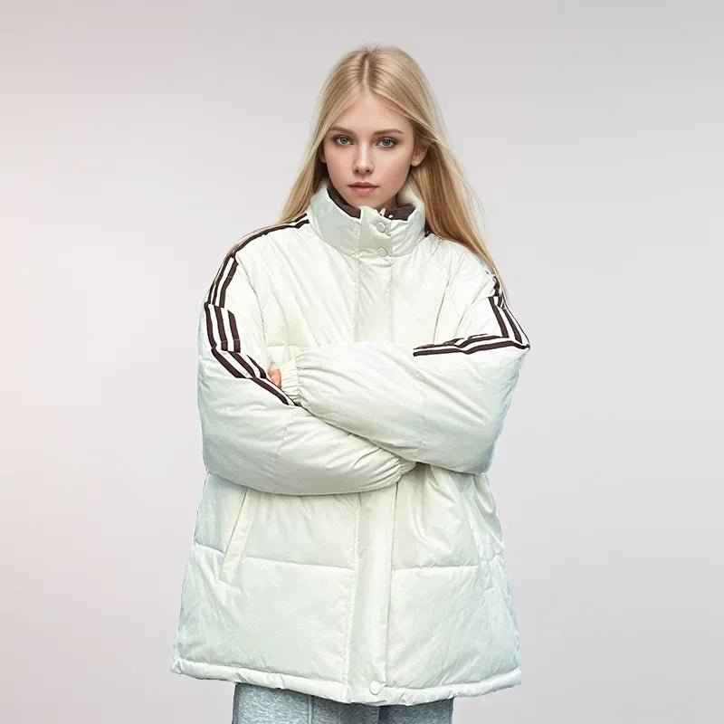 2024 amerikanische Stil Vintage gestreifte dicke Daunen Baumwolle gepolsterte Jacke für Frauen Winter trend ige Marke Paar warme Puffer Mäntel - Blockshop.store