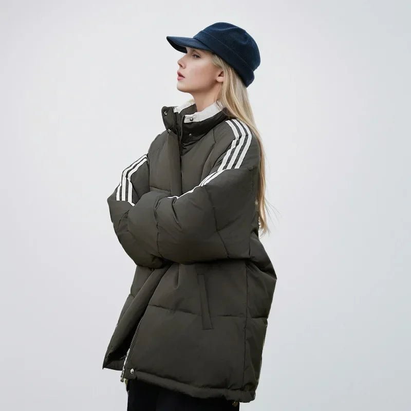 2024 amerikanische Stil Vintage gestreifte dicke Daunen Baumwolle gepolsterte Jacke für Frauen Winter trend ige Marke Paar warme Puffer Mäntel - Blockshop.store