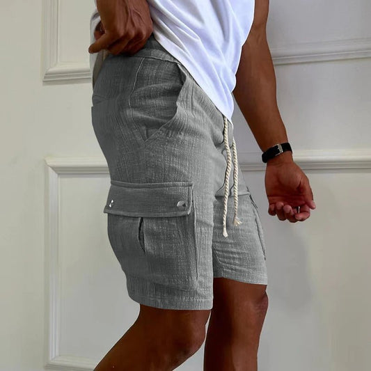 2024 cargo shorts men's summer European and American fashion brand casual men's slim drawstring shorts thin cropped pants men - Blockshop.store