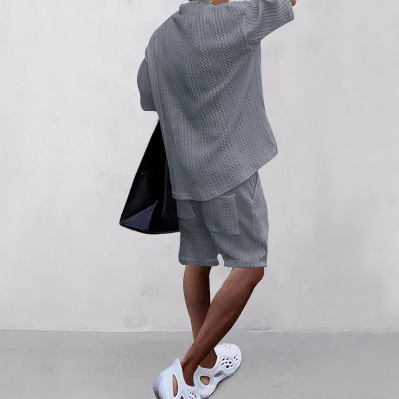 2024 cross - border spring and summer new European and American casual loose three - quarter sleeve jacquard knitwear tops shorts me - Blockshop.store