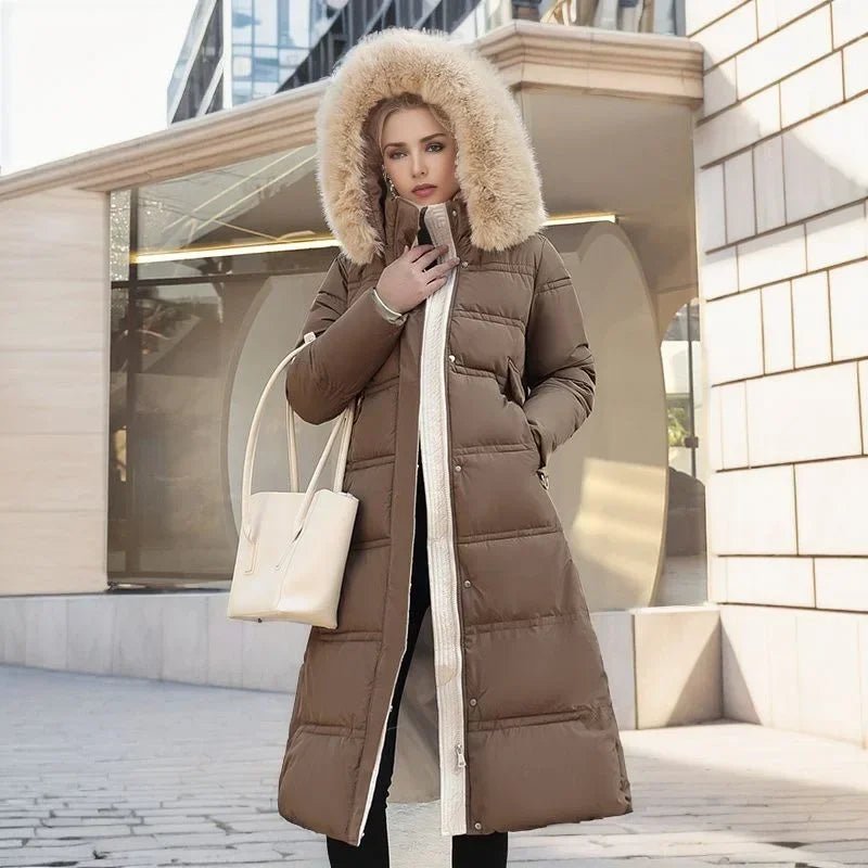 2024 Frauen neue Jacke Parkas Pelz kragen Daunen Baumwoll jacke Winter Kapuze lange Parka warme weibliche gepolsterte Jacke Freizeit Outwear - Blockshop.store