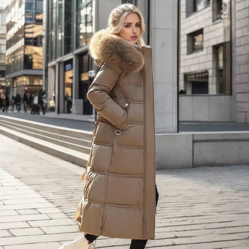 2024 Frauen neue Jacke Parkas Pelz kragen Daunen Baumwoll jacke Winter Kapuze lange Parka warme weibliche gepolsterte Jacke Freizeit Outwear - Blockshop.store