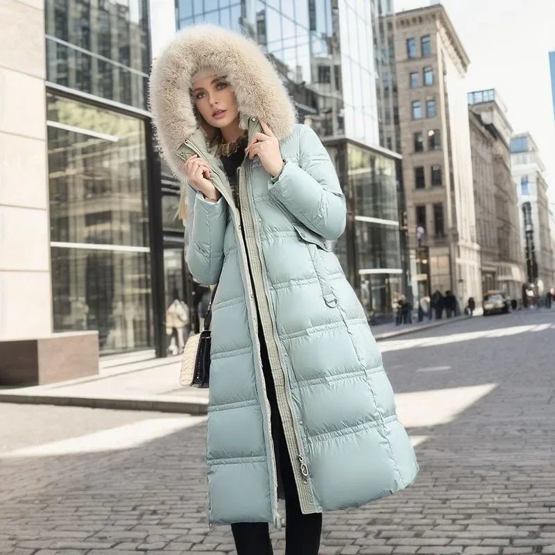 2024 Frauen neue Jacke Parkas Pelz kragen Daunen Baumwoll jacke Winter Kapuze lange Parka warme weibliche gepolsterte Jacke Freizeit Outwear - Blockshop.store