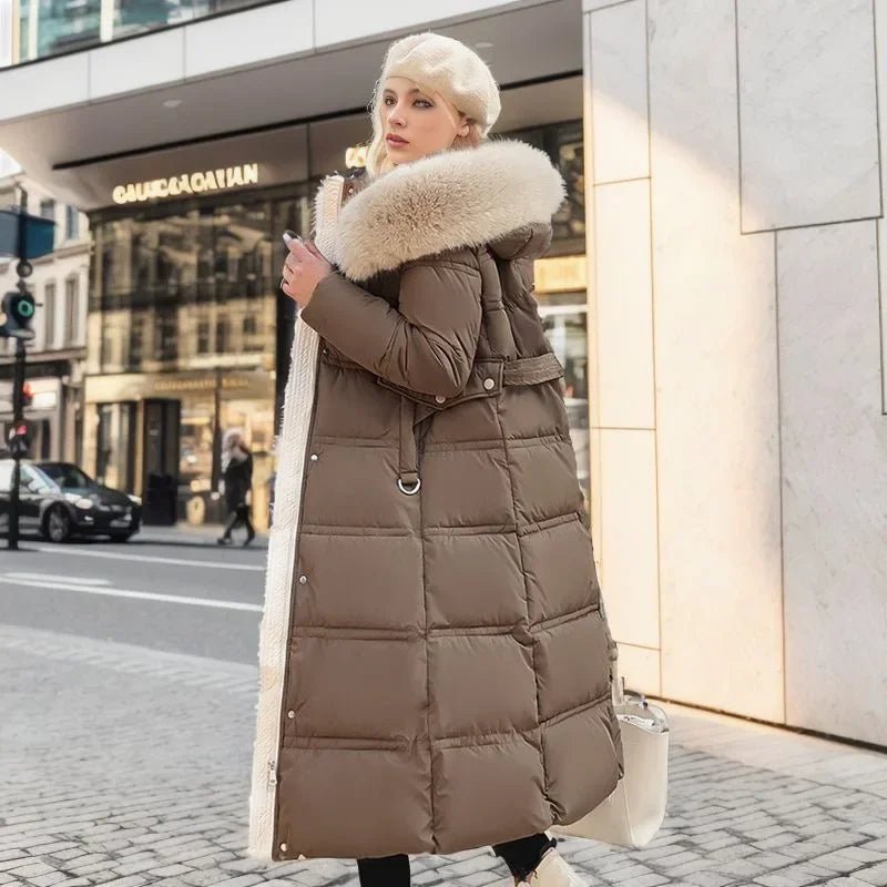 2024 Frauen neue Jacke Parkas Pelz kragen Daunen Baumwoll jacke Winter Kapuze lange Parka warme weibliche gepolsterte Jacke Freizeit Outwear - Blockshop.store