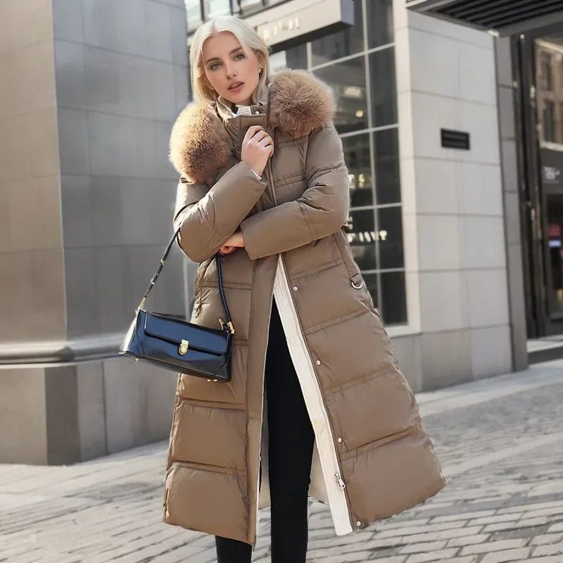 2024 Frauen neue Jacke Parkas Pelz kragen Daunen Baumwoll jacke Winter Kapuze lange Parka warme weibliche gepolsterte Jacke Freizeit Outwear - Blockshop.store