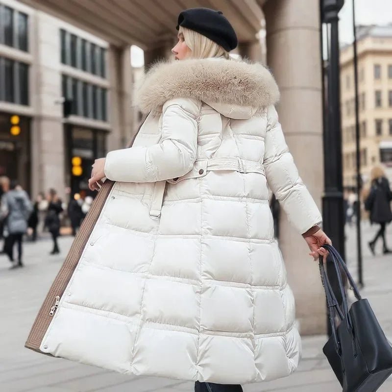 2024 Frauen neue Jacke Parkas Pelz kragen Daunen Baumwoll jacke Winter Kapuze lange Parka warme weibliche gepolsterte Jacke Freizeit Outwear - Blockshop.store