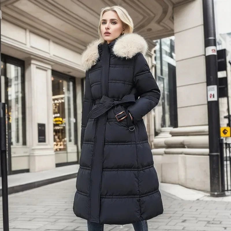 2024 Frauen neue Jacke Parkas Pelz kragen Daunen Baumwoll jacke Winter Kapuze lange Parka warme weibliche gepolsterte Jacke Freizeit Outwear - Blockshop.store