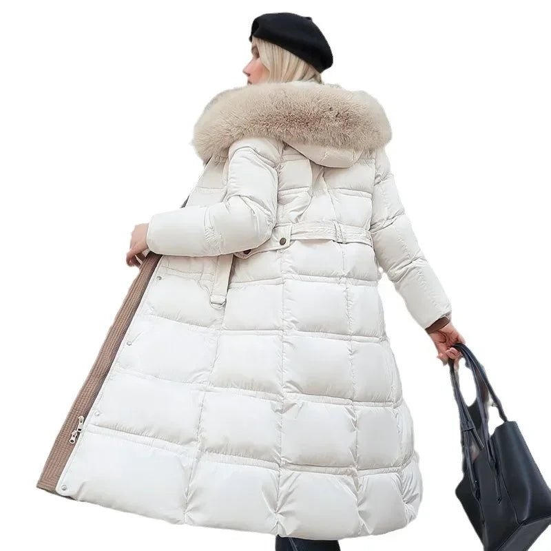 2024 Frauen neue Jacke Parkas Pelz kragen Daunen Baumwoll jacke Winter Kapuze lange Parka warme weibliche gepolsterte Jacke Freizeit Outwear - Blockshop.store