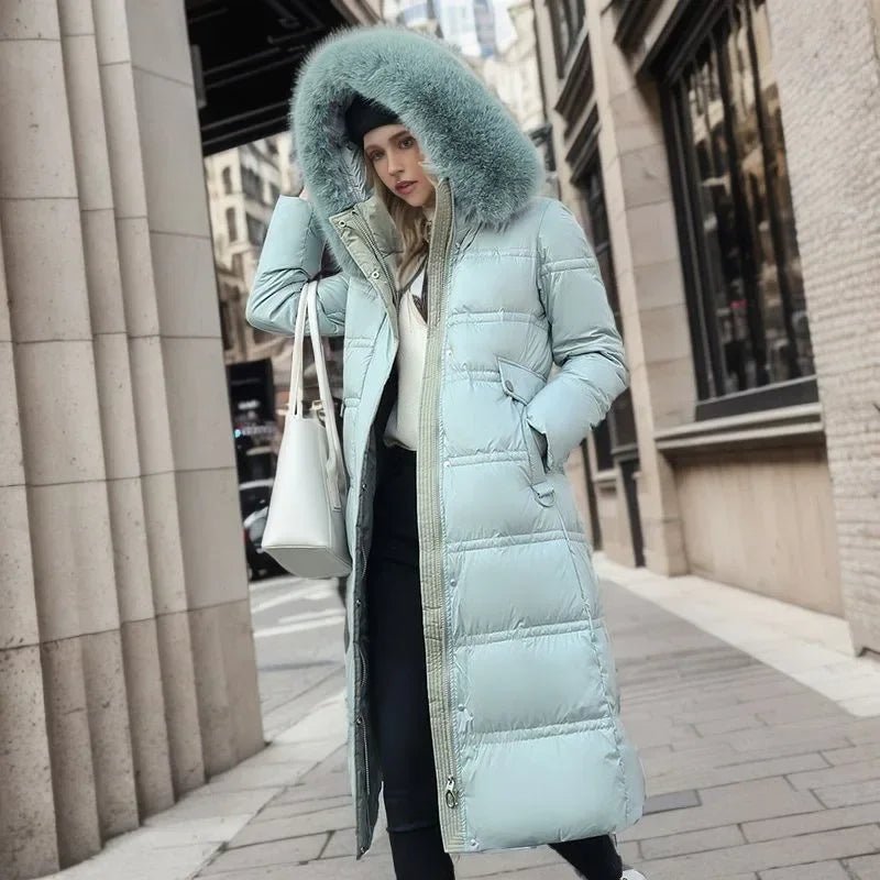 2024 Frauen neue Jacke Parkas Pelz kragen Daunen Baumwoll jacke Winter Kapuze lange Parka warme weibliche gepolsterte Jacke Freizeit Outwear - Blockshop.store