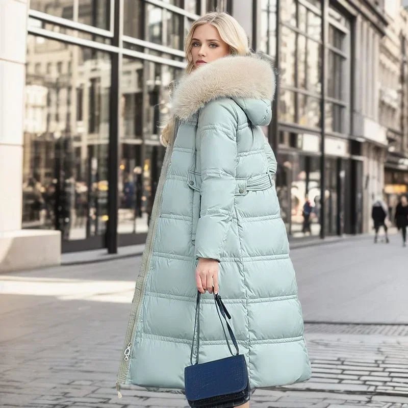 2024 Frauen neue Jacke Parkas Pelz kragen Daunen Baumwoll jacke Winter Kapuze lange Parka warme weibliche gepolsterte Jacke Freizeit Outwear - Blockshop.store