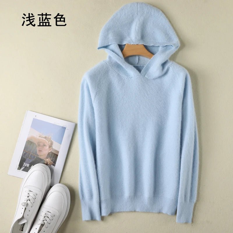 2024 Frühling Winter 100% reiner Nerz Kaschmir pullover Frauen gestrickt Kapuze warme Dame Klasse bis Pullover und Pullover weiche warme Tops - Blockshop.store