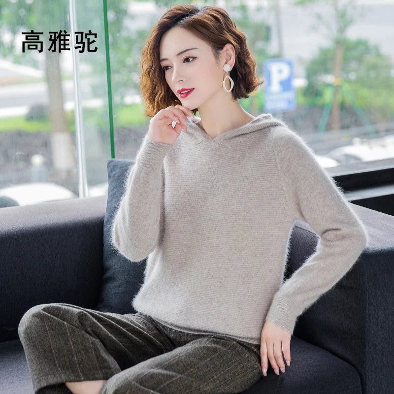 2024 Frühling Winter 100% reiner Nerz Kaschmir pullover Frauen gestrickt Kapuze warme Dame Klasse bis Pullover und Pullover weiche warme Tops - Blockshop.store