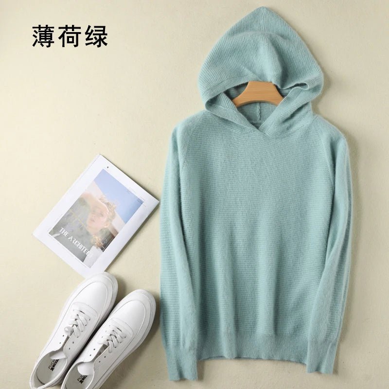 2024 Frühling Winter 100% reiner Nerz Kaschmir pullover Frauen gestrickt Kapuze warme Dame Klasse bis Pullover und Pullover weiche warme Tops - Blockshop.store