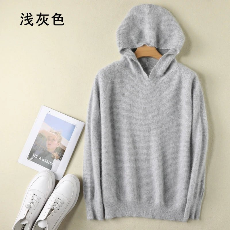 2024 Frühling Winter 100% reiner Nerz Kaschmir pullover Frauen gestrickt Kapuze warme Dame Klasse bis Pullover und Pullover weiche warme Tops - Blockshop.store