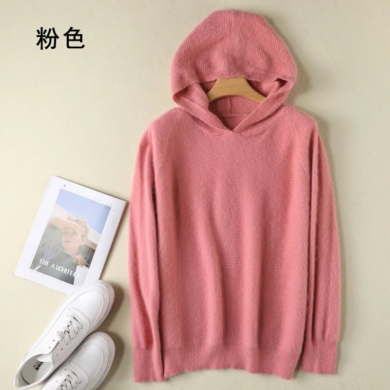 2024 Frühling Winter 100% reiner Nerz Kaschmir pullover Frauen gestrickt Kapuze warme Dame Klasse bis Pullover und Pullover weiche warme Tops - Blockshop.store