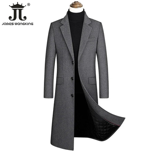 2024 Herbst und Winter Boutique Wolle schwarz grau klassisch einfarbig dicke warme Herren extra lange Wolle Trenchcoat Herren jacke - Blockshop.store