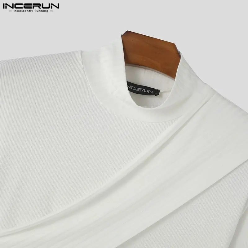 2024 INCERUN Koreanische Mode Tops Männer Casual Streifen Specling T-shirts Elegante Hohe Kragen Gut Sitzende Tees Streetwear Männlichen S - 5XL - Blockshop.store