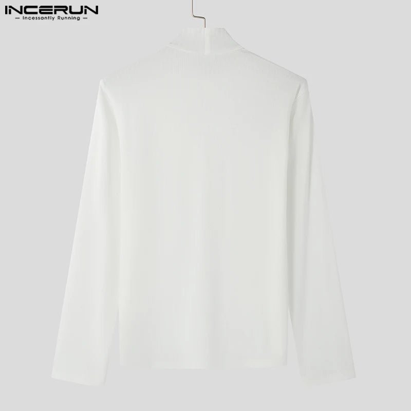 2024 INCERUN Koreanische Mode Tops Männer Casual Streifen Specling T-shirts Elegante Hohe Kragen Gut Sitzende Tees Streetwear Männlichen S - 5XL - Blockshop.store