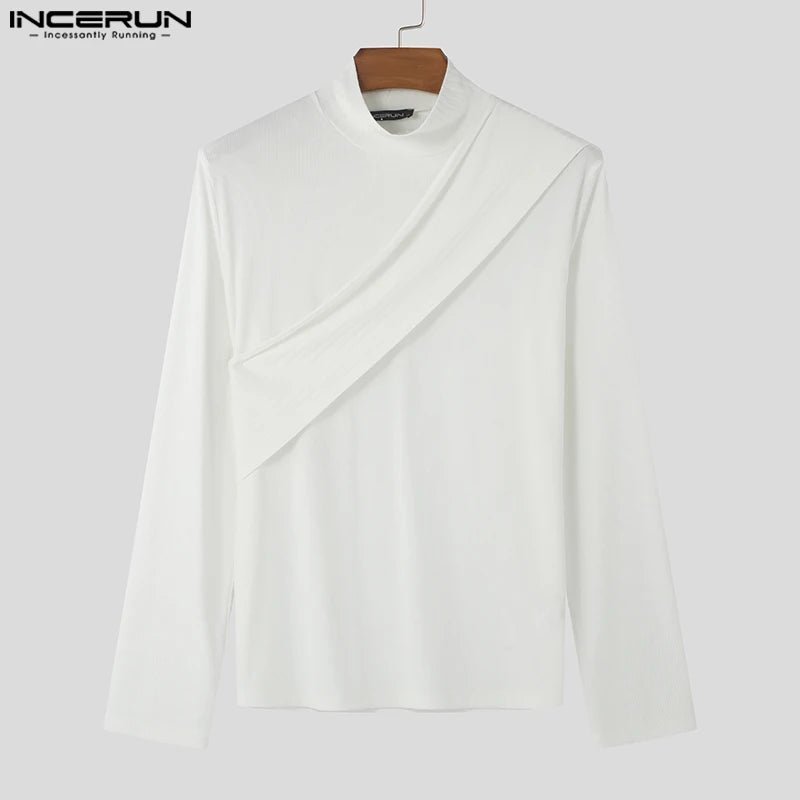 2024 INCERUN Koreanische Mode Tops Männer Casual Streifen Specling T-shirts Elegante Hohe Kragen Gut Sitzende Tees Streetwear Männlichen S - 5XL - Blockshop.store