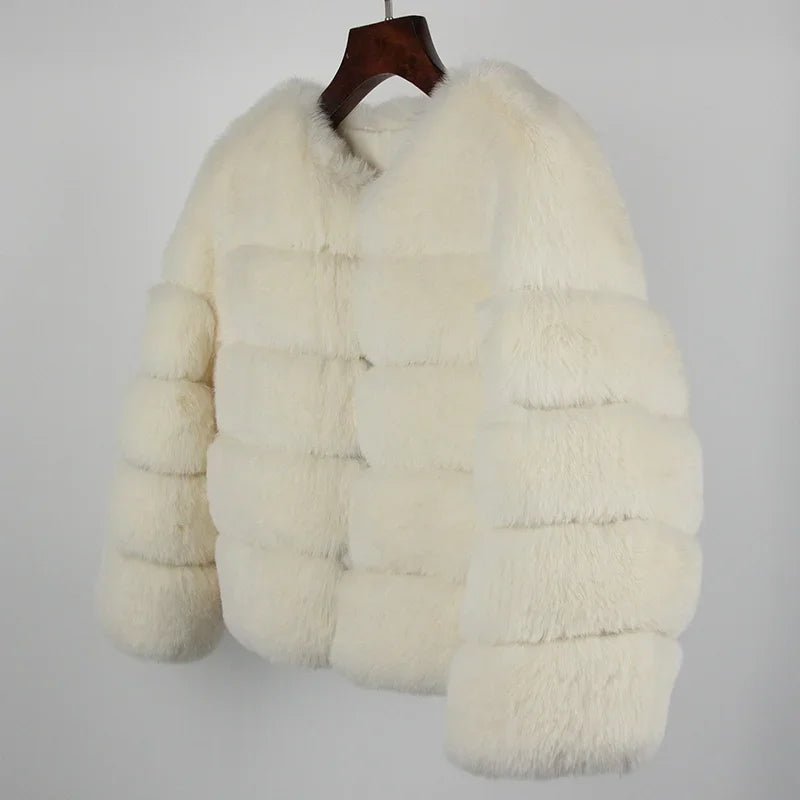 2024 Kunst pelzmantel neue Luxusmarke Winter jacke Frauen elegante dicke warme Oberbekleidung Streetwear gefälschte Fuchs Kaninchen fell Mode - Blockshop.store