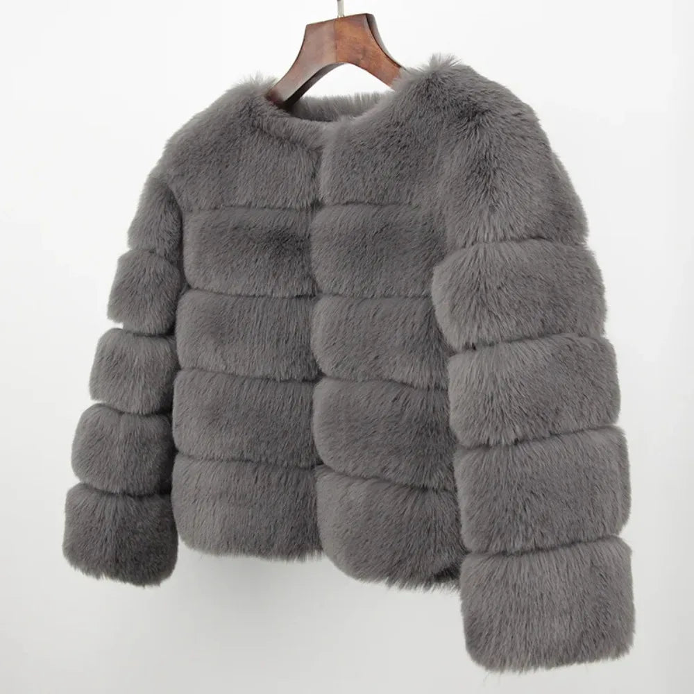 2024 Kunst pelzmantel neue Luxusmarke Winter jacke Frauen elegante dicke warme Oberbekleidung Streetwear gefälschte Fuchs Kaninchen fell Mode - Blockshop.store