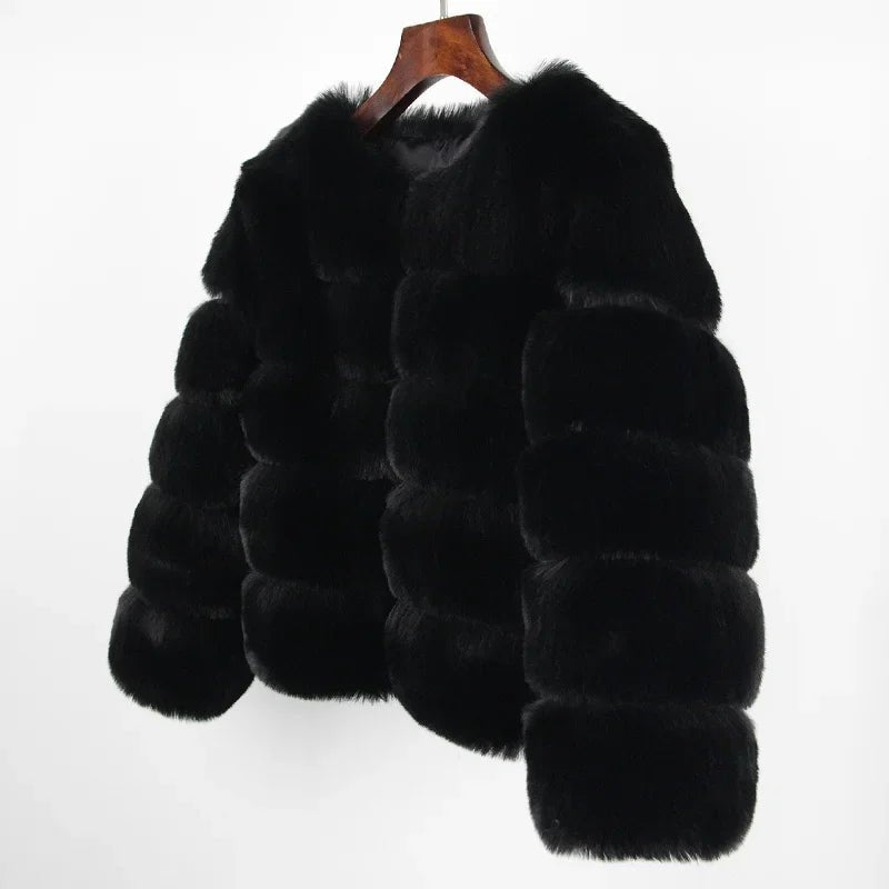 2024 Kunst pelzmantel neue Luxusmarke Winter jacke Frauen elegante dicke warme Oberbekleidung Streetwear gefälschte Fuchs Kaninchen fell Mode - Blockshop.store