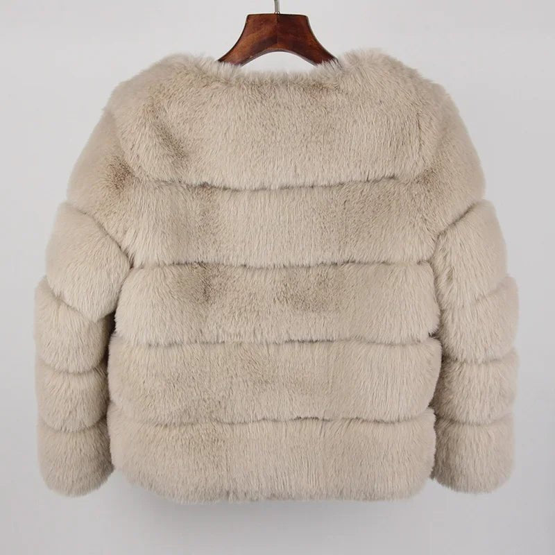 2024 Kunst pelzmantel neue Luxusmarke Winter jacke Frauen elegante dicke warme Oberbekleidung Streetwear gefälschte Fuchs Kaninchen fell Mode - Blockshop.store