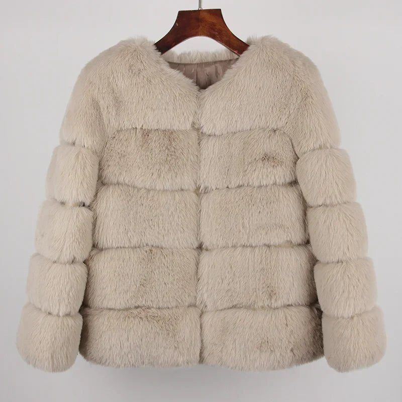 2024 Kunst pelzmantel neue Luxusmarke Winter jacke Frauen elegante dicke warme Oberbekleidung Streetwear gefälschte Fuchs Kaninchen fell Mode - Blockshop.store