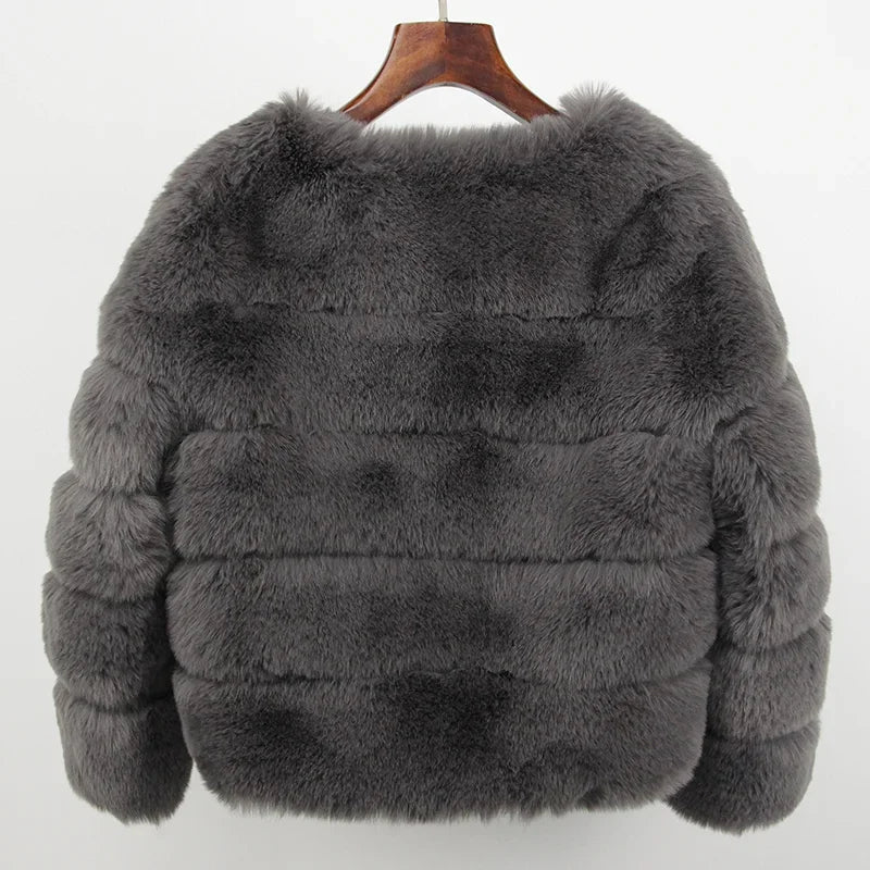 2024 Kunst pelzmantel neue Luxusmarke Winter jacke Frauen elegante dicke warme Oberbekleidung Streetwear gefälschte Fuchs Kaninchen fell Mode - Blockshop.store