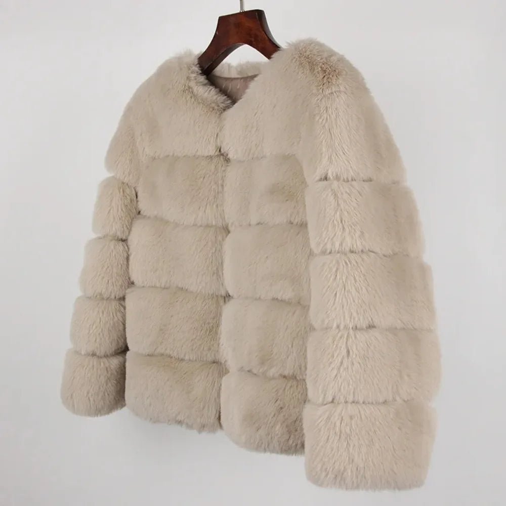 2024 Kunst pelzmantel neue Luxusmarke Winter jacke Frauen elegante dicke warme Oberbekleidung Streetwear gefälschte Fuchs Kaninchen fell Mode - Blockshop.store