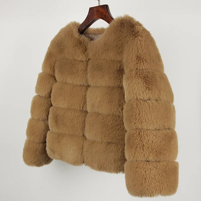 2024 Kunst pelzmantel neue Luxusmarke Winter jacke Frauen elegante dicke warme Oberbekleidung Streetwear gefälschte Fuchs Kaninchen fell Mode - Blockshop.store