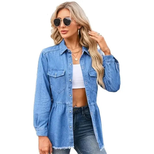 2024 Mode Falten rock Saum Jeans jacke Frauen Frühling Sommer dünne lässige einreihige Strickjacke Mantel weibliche schlanke Oberbekleidung - Blockshop.store