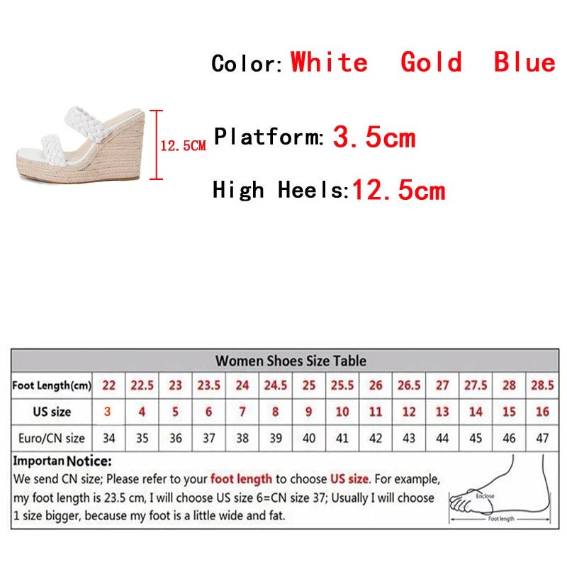 2024 neue Keile Schuhe für Frauen Hausschuhe Mode handgemachte Strohs eil weben dicken Boden Plattform High Heels sexy goldene Sandalen - Blockshop.store