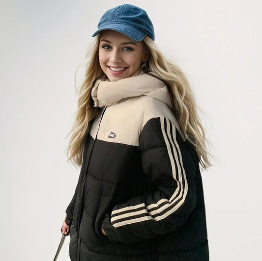 2024 neue Winter Damen jacke Kontrast lässig Kapuze Daunen Baumwoll jacke weiblich verdicken warme lose Puffer gepolsterte Parkas Mäntel - Blockshop.store