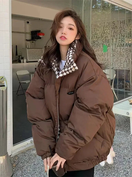 2024 Winter Daunen Baumwolle losen Mantel Frauen gepolsterte Jacke Herbst Frau solide dicke warme Puffer Parkas schwarz weiß Overs ize Outwear - Blockshop.store