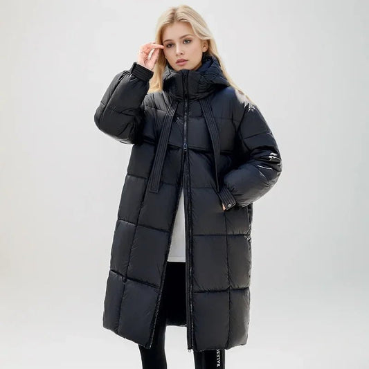 2024 Winter - Daunenjacken, neu für Damen, die Midi - Länge ist intelligent, lässig, einfarbig, mit Kapuze, lockere, verdickte, kältebeständige Jacke - Blockshop.store