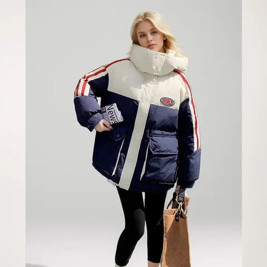 2024 Winter frauen Unten Jacke Neue Kontrast Nähte Design Unten Gepolsterte Jacken Mit Kapuze Stehkragen Verdicken Warme Jacke - Blockshop.store