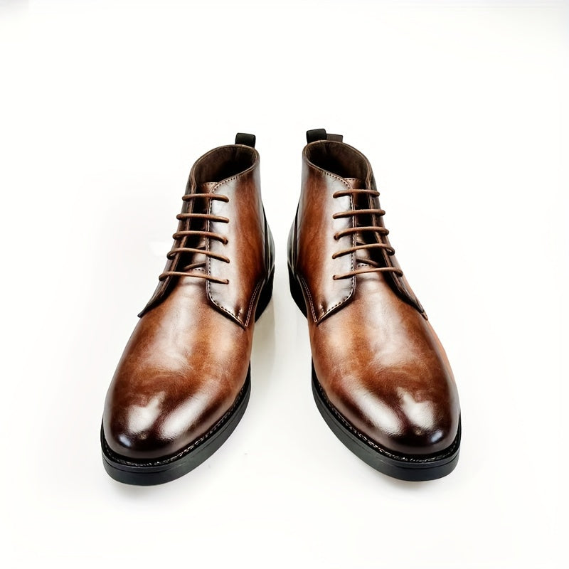 Men's Vintage-Inspired Ankle Boots - Casual Lace-Up, Non-Slip PVC Sole, All-Season Wear