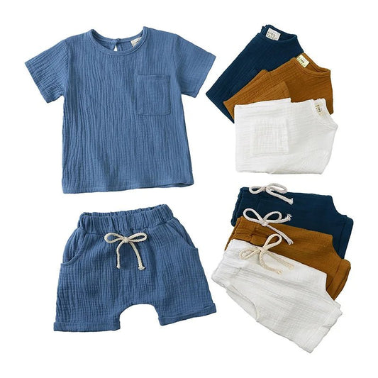 3 6 9 12 18 24 36 Monate Baby Jungen Kleidung setzt Sommer bequeme Baumwolle Leinen Tops und Shorts 2 Stück Kinder passt Neugeborenen Kleidung - Blockshop.store