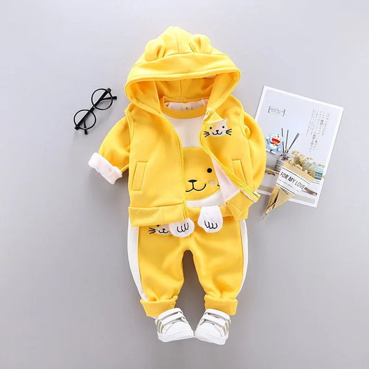 3 Stück süße Katze warm halten Mädchen Kleidung Herbst Jungen Kleidung Sets Kapuze Weste Mantel Hose Baby Anzüge 1 - 4 Jahre neue Kinder kleidung - Blockshop.store