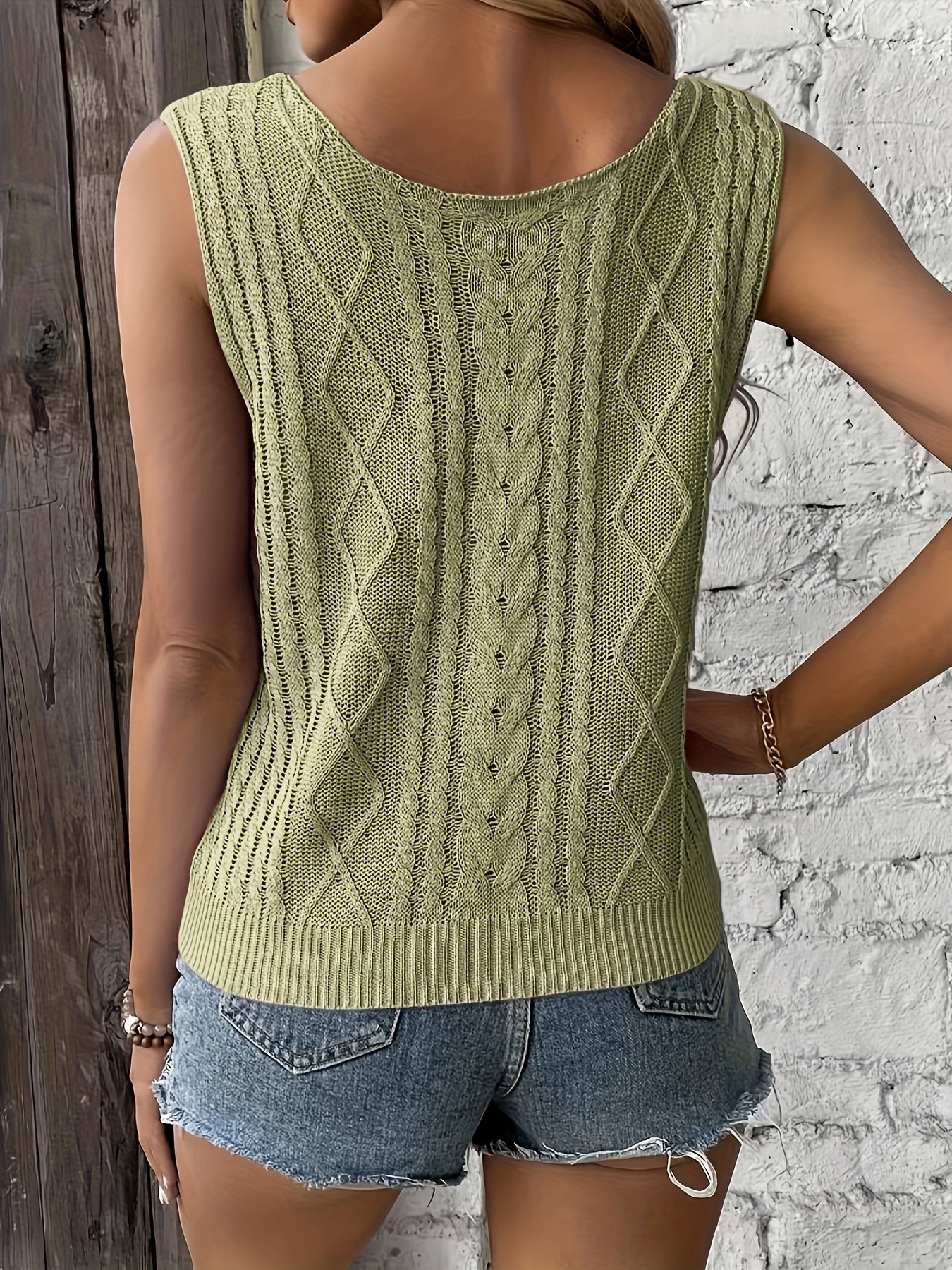 Solid Knitted Tank Top, Casual Sleeveless V Neck Vest, Women's Clothing