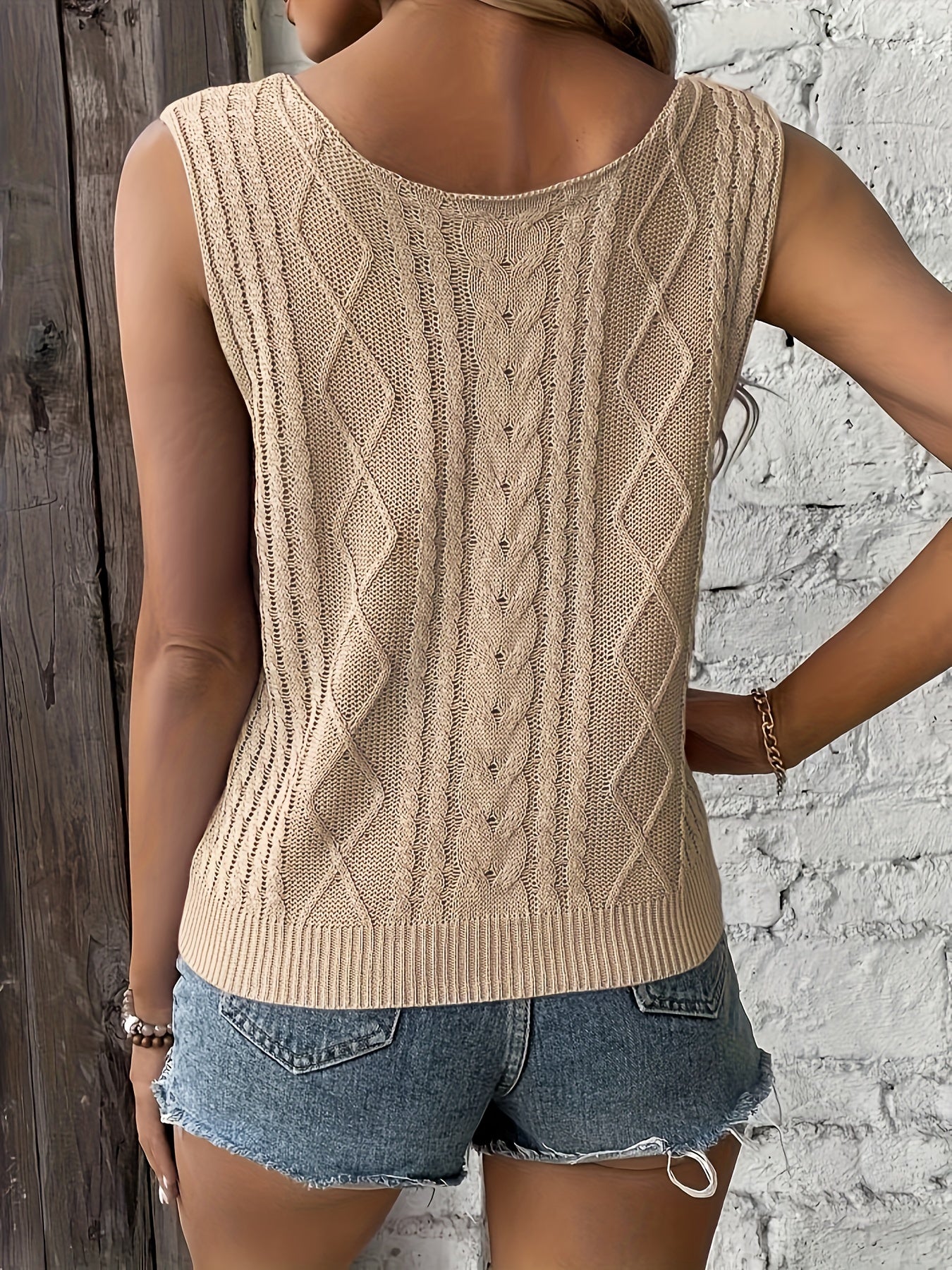 Solid Knitted Tank Top, Casual Sleeveless V Neck Vest, Women's Clothing