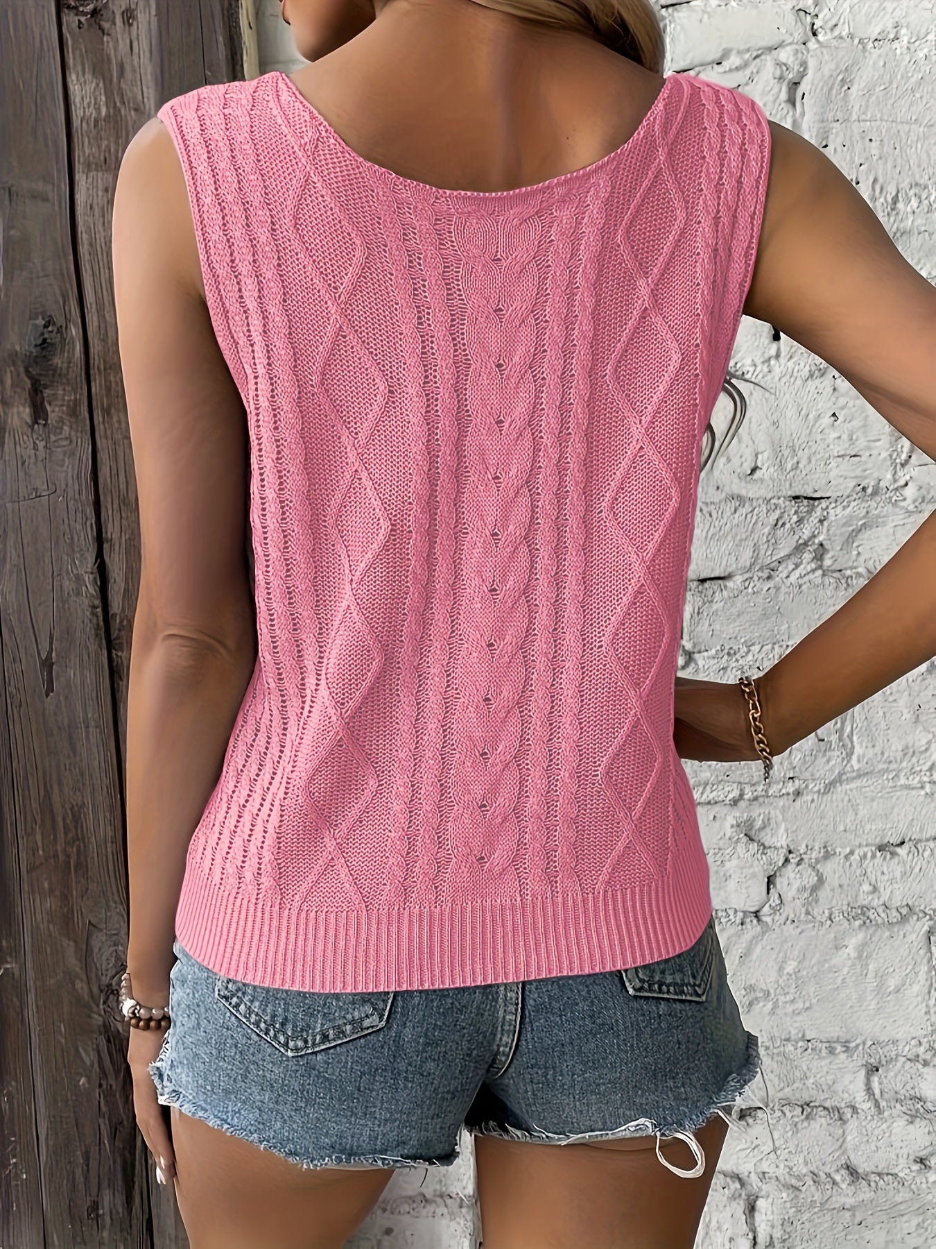 Solid Knitted Tank Top, Casual Sleeveless V Neck Vest, Women's Clothing