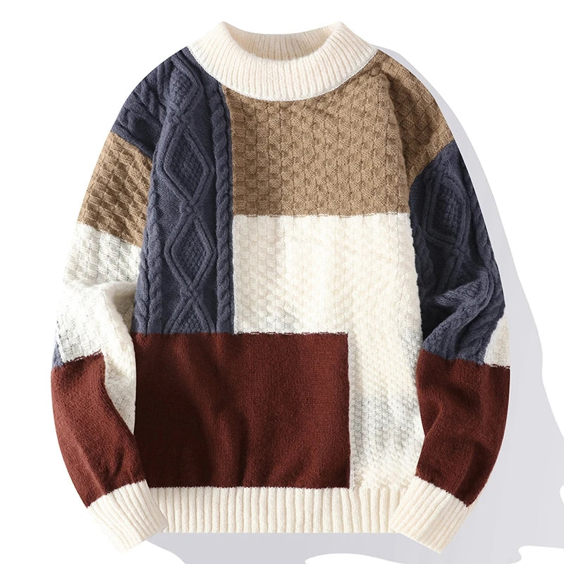 Neue Herbst Winter Pullover Männer Mode Patchwork Gestrickte Pullover Herren O Hals Casual Pullover Streetwear Stricken Pullover Mann