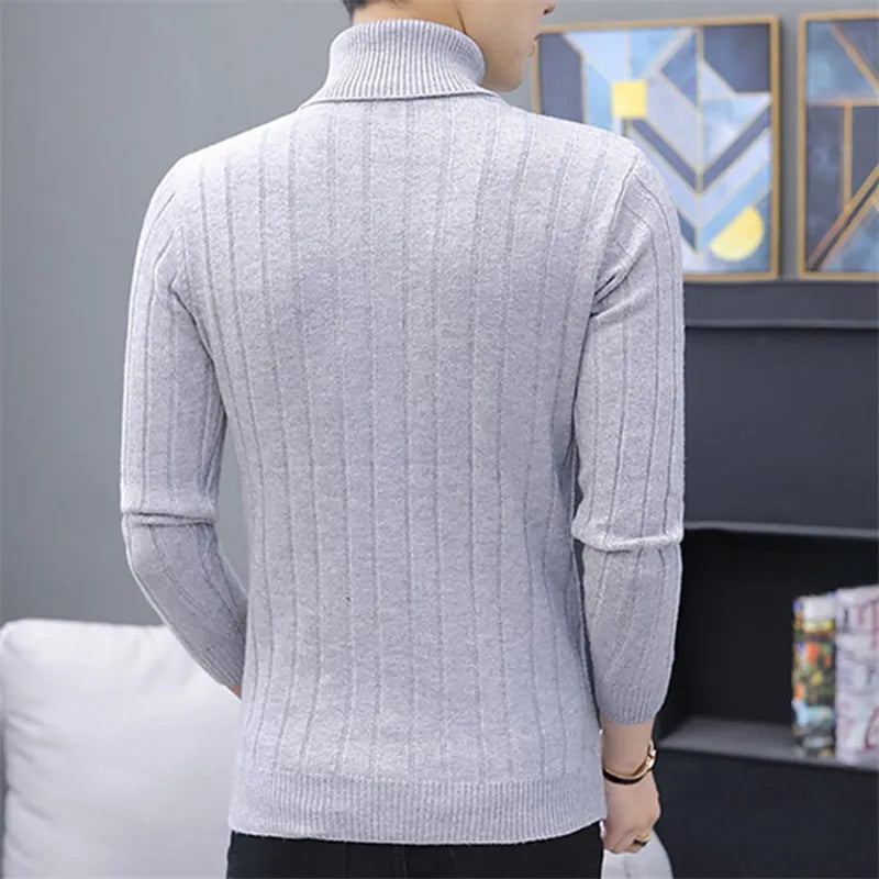 Herbst Winter Roll kragen pullover für Männer Mode Slim Fit warme Strick pullover Herren solide koreanische lässige Roll kragen pullover