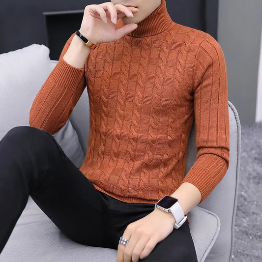 Herbst Winter Roll kragen pullover für Männer Mode Slim Fit warme Strick pullover Herren solide koreanische lässige Roll kragen pullover