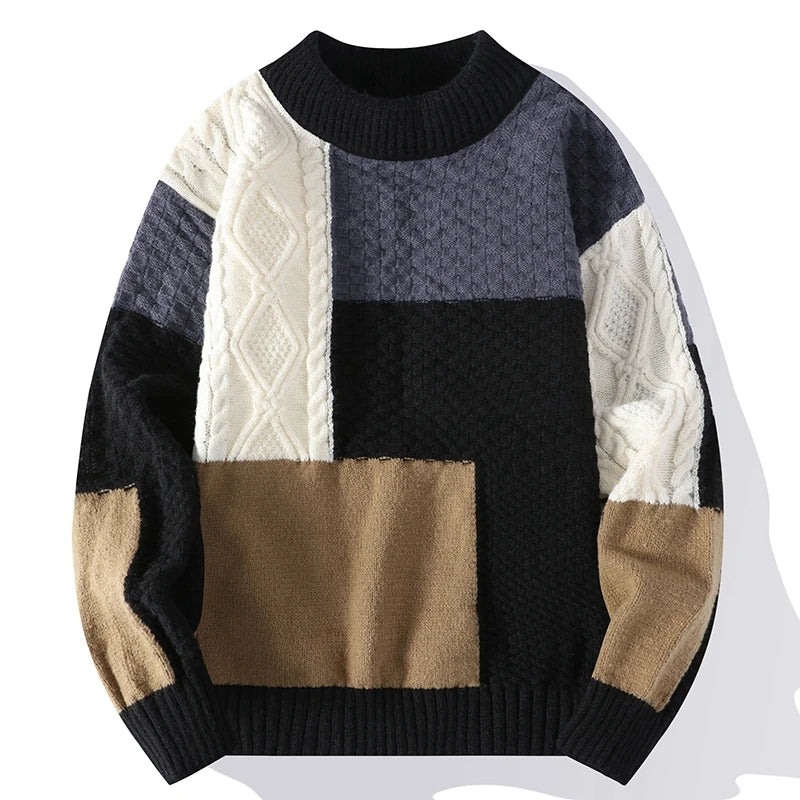 Neue Herbst Winter Pullover Männer Mode Patchwork Gestrickte Pullover Herren O Hals Casual Pullover Streetwear Stricken Pullover Mann