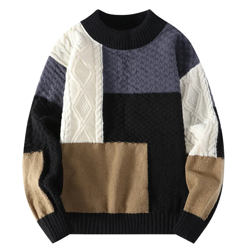 Neue Herbst Winter Pullover Männer Mode Patchwork Gestrickte Pullover Herren O Hals Casual Pullover Streetwear Stricken Pullover Mann